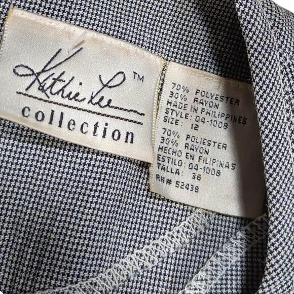 Vintage Gray and White Gingham Floral Lace Buttoned Faux Two Piece Dress Size 12 - Picture 4 of 6